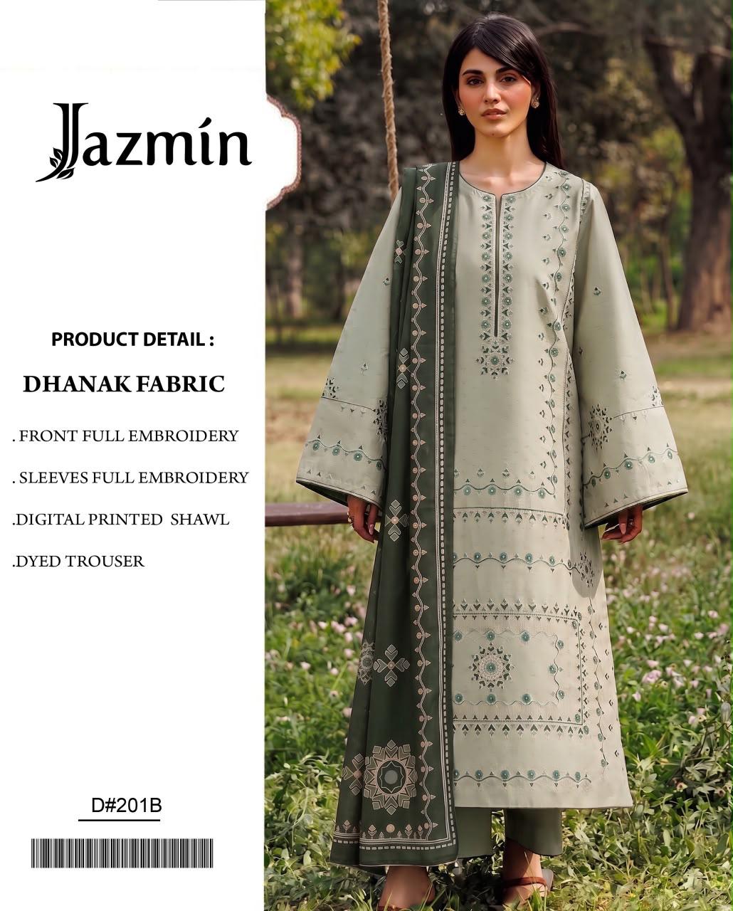 Sage Green Dhanak Embroidered 3 Piece Suit (D#201B) - Product Card