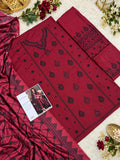 Maroon Dhanak Embroidered 3 Piece Suit (D#243) - Fabric Detail
