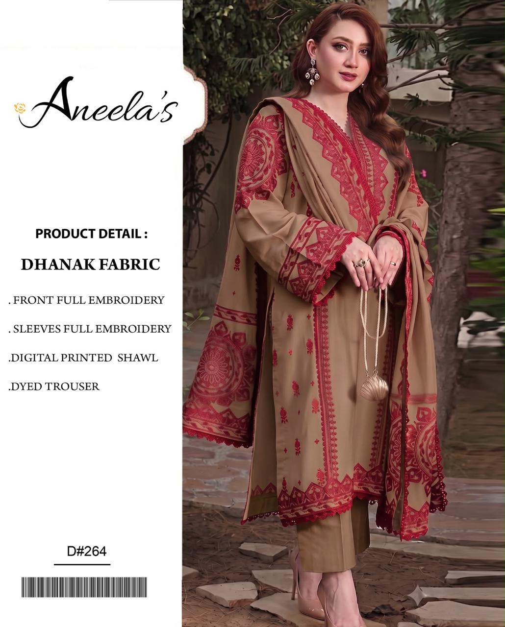 Camel Dhanak Embroidered 3 Piece Suit (D#264) - Product Card