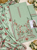 Sage Green Dhanak Embroidered 3 Piece Suit (D#280A) - Fabric Detail