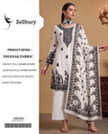 White/Black Dhanak Embroidered 3 Piece Suit (D#285A) - Product Card