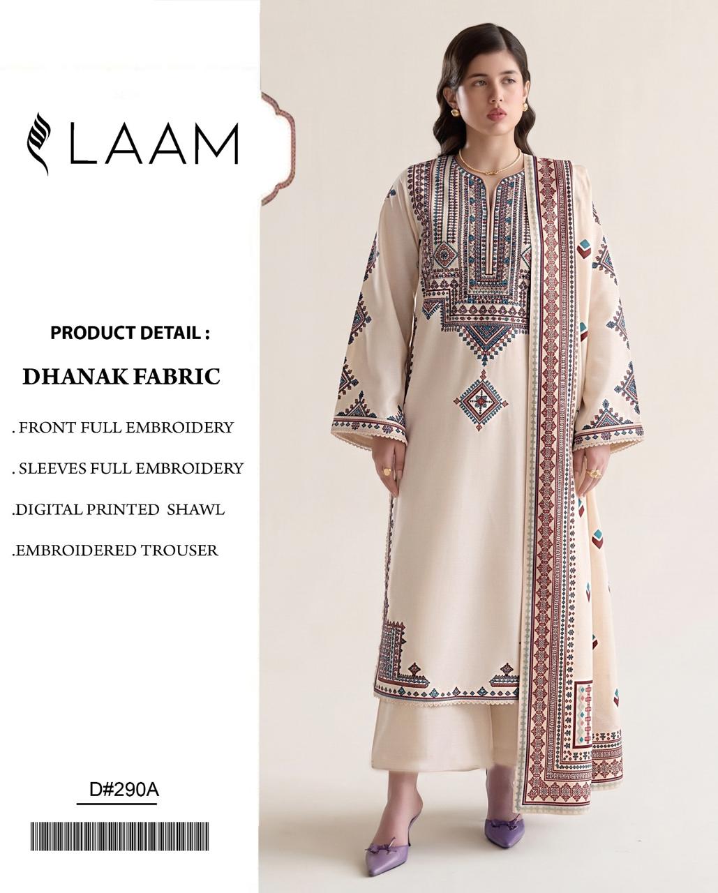 Off-White Dhanak Embroidered 3 Piece Suit (D#290A) - Product Card