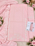 Peach Dhanak Embroidered 3 Piece Suit (D#303B) - Fabric Detail