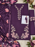 Deep Purple Dhanak Embroidered 3 Piece Suit (D#305B) - Fabric Detail