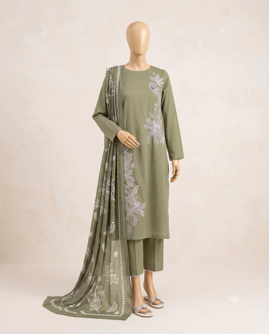Lime Lawn Embroidred 3 piece